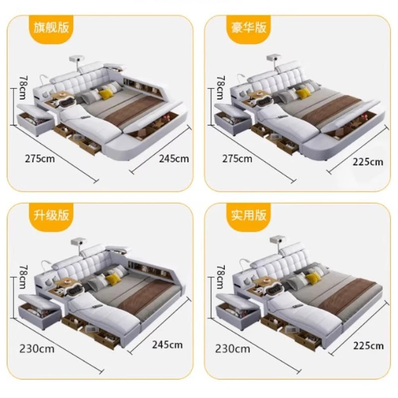 lit multifonctionnel moderne simili cuir blanc bleu clair rangement intégré tapis lampe table chevet