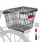 panier vélo arrière acier noir clips moderne maille métallique couvercle vis poignée