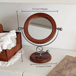 miroir table rotatif vintage rétro marron doré élément métallique bois base