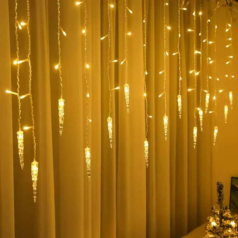 guirlande lumineuse icicles blanc chaud moderne extérieure ip44 autonome 162 led noel decoration