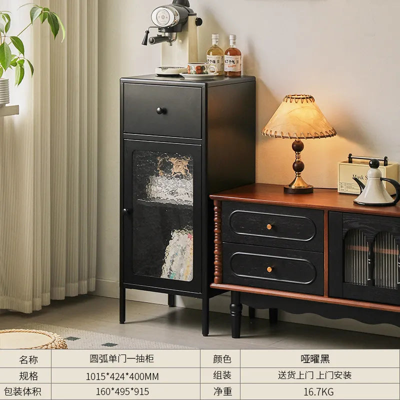 armoire tiroirs blanc moderne verre translucide poignées blanches pieds noirs