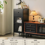 armoire tiroirs blanc moderne verre translucide poignées blanches pieds noirs