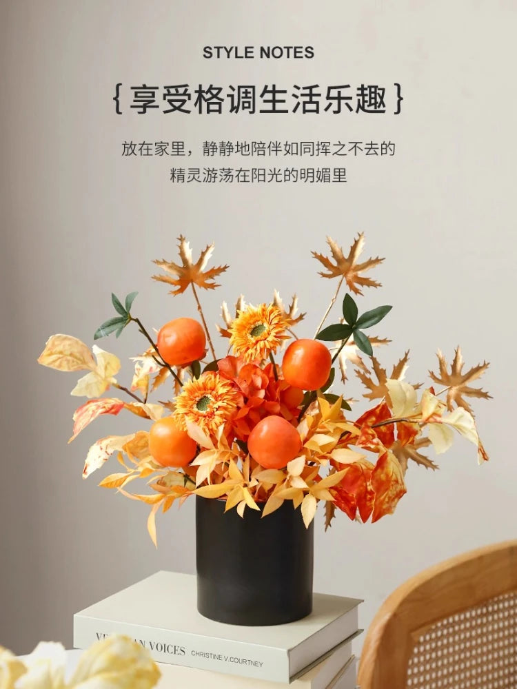 décoration intérieure moderne fleurs artificielles vase noir roses arrondies éléments dorés asiatique