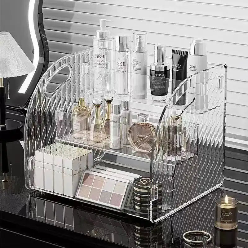 organisateur cosmétiques multi niveaux transparent moderne poignées rayures verticales calendrier stylos ruban adhésif boîtes