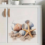 autocollant mural decoratif coquillages etetoilesmer bleuorange beige blanc adhésif salon refrigérateur