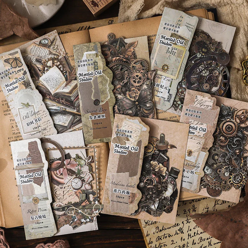 pièces décoratives steampunk argentées dorées adhésives scrapbooking collage artistique mécaniques horloges engrenages
