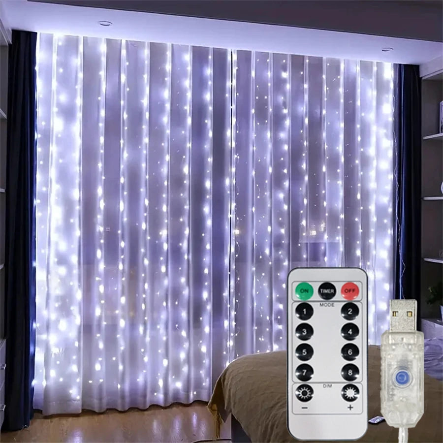 rideau lumineux led multicolore moderne télécommande usb modes blanc jaune beige points lumineux festive