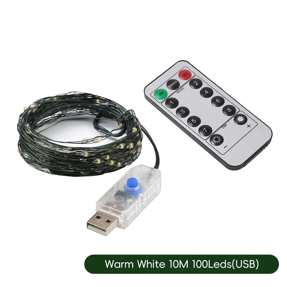 guirlande lumineuse led blanc chaud 100 leds 200 leds moderne diy extérieur noël nouvelle