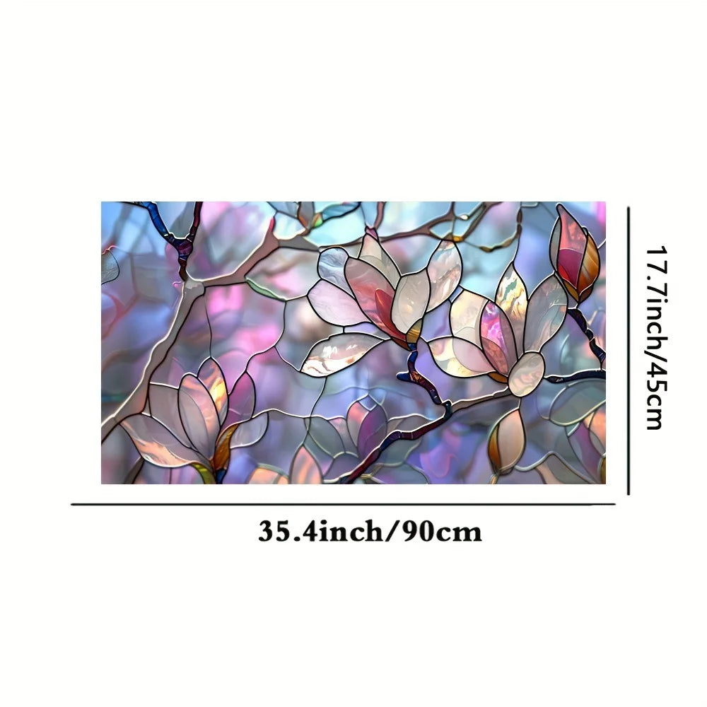 film décoratif fleurs feuilles multicolore adhésif opacité art deco vitrail maison fenêtre 45cm 90cm