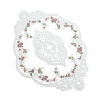 tapis dentelle floral rouge gris beige classique élégant translucide 44x31cm
