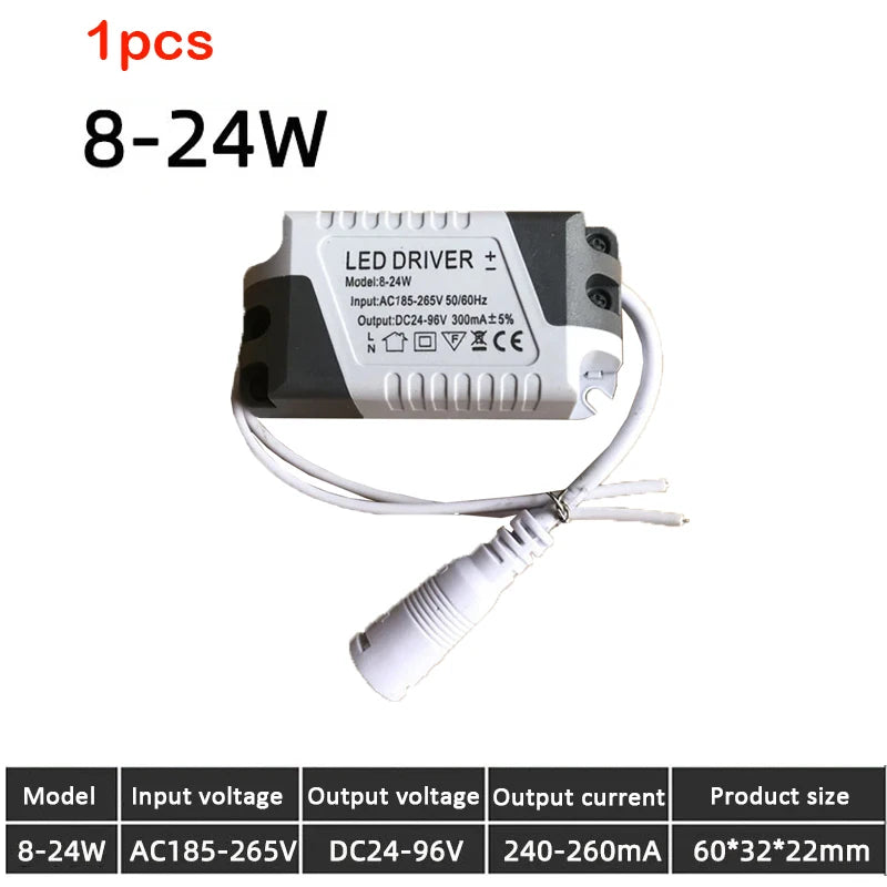 transformateur led driver 12v 24v 24w gris blanc moderne câble connecteur 60x32x22mm