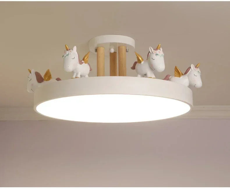 lampe moderne licorne rose blanche bleue chambre enfant coiffes fleurs