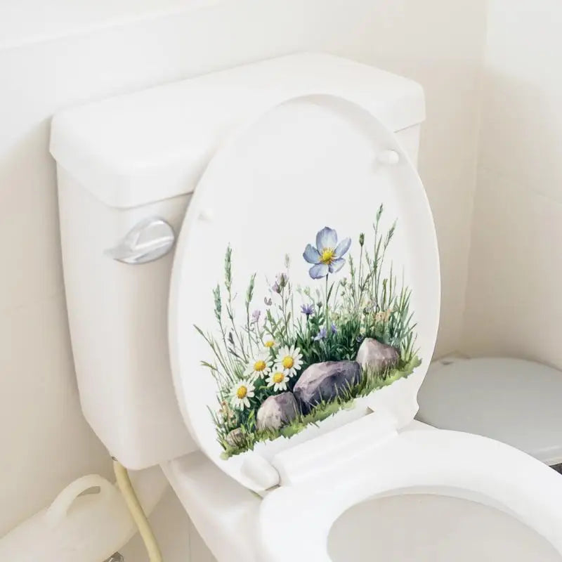 stickers decoratifs toilette fleurs tournesols papillons feuilles adhésifs salle bain jaune vert rose bleu