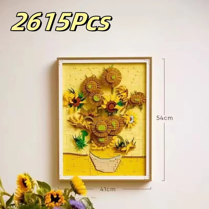 tableau lego tournesols van gogh jaune vert marron art pop fleurs décoration intérieure anniversaire