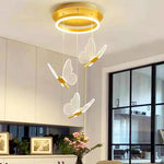 lampe suspendue papillon moderne blanc doré cristal transparent vis fixations