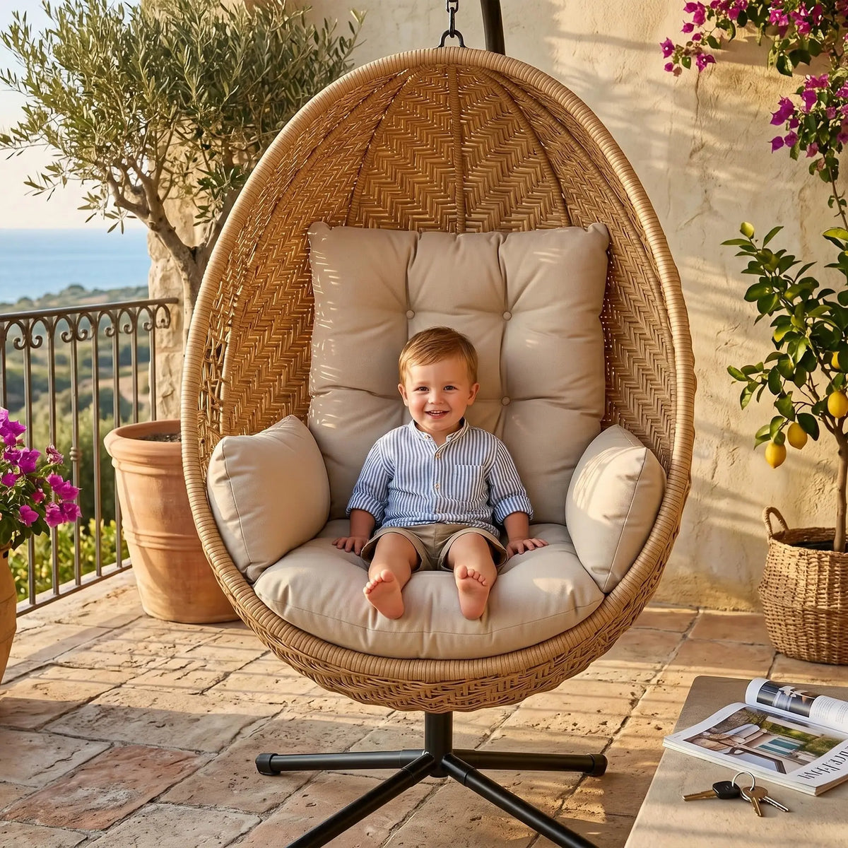 coussin fauteuil suspendu beige clair coton épais oreillers balançoire œuf intérieur extérieur