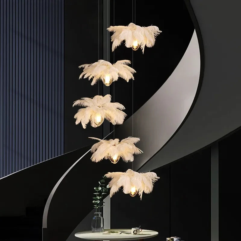 suspension lumineuse moderne plumes blanches opaques chaînes suspendues ampoules incluses
