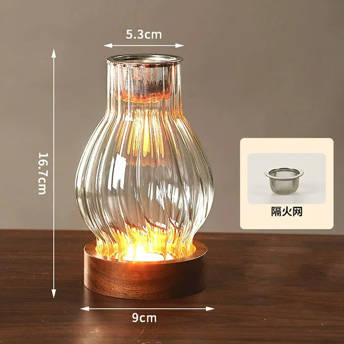 lampe poser moderne transparent base bois brun doré ridées minimalistes