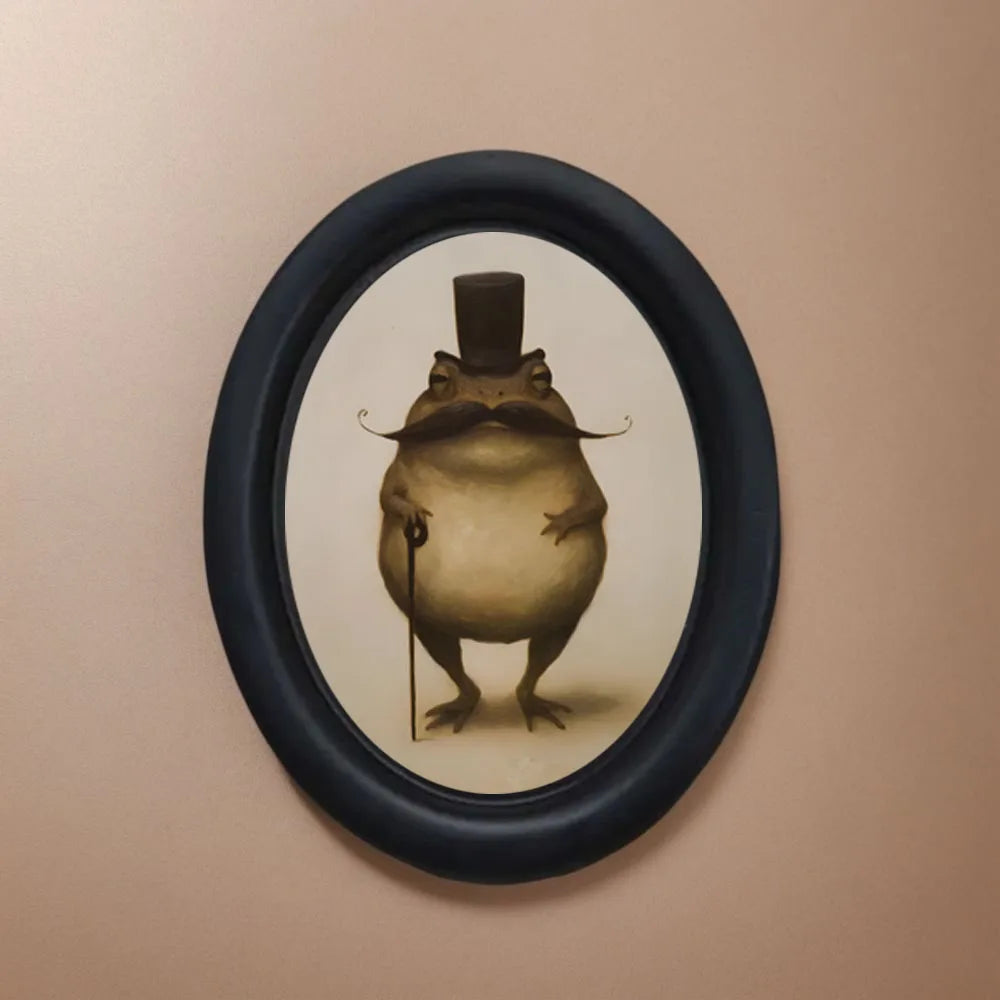 cadre photo ovale noir crapaud moustachu chapeau canne décoration murale classiqueintérieur entrée cadeau