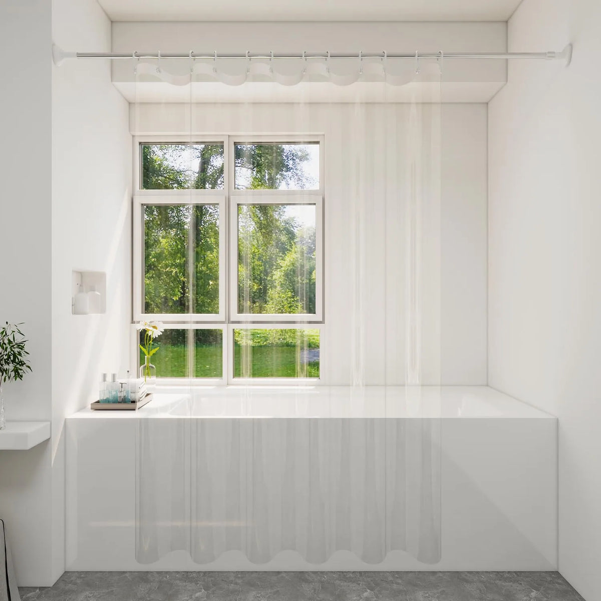 rideau douche transparent moderne rayures horizontales respectueux l'environnement opacité