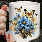 tasse fleurs colorées papillons adhésif décoration diy blanc classique unique plastique