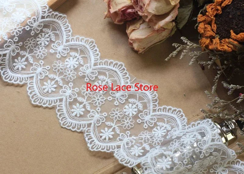 dentelle blanche motifs floraux complexe classique ornement robe mariage deco 10cm opacitéstituição