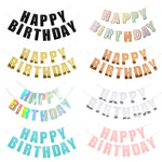 guirlande lettres happy birthday multicolore élégante occasion anniversaire brillantes dorées festive