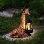 statue girafe lanterne solaire marron beige métal transparent jardin decoration extérieure rustic