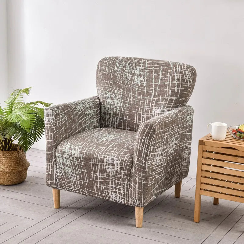 fauteuil moderne confortable housses polyestère feuilles tropicales géométrique tissu uni opaque pieds bois printemps