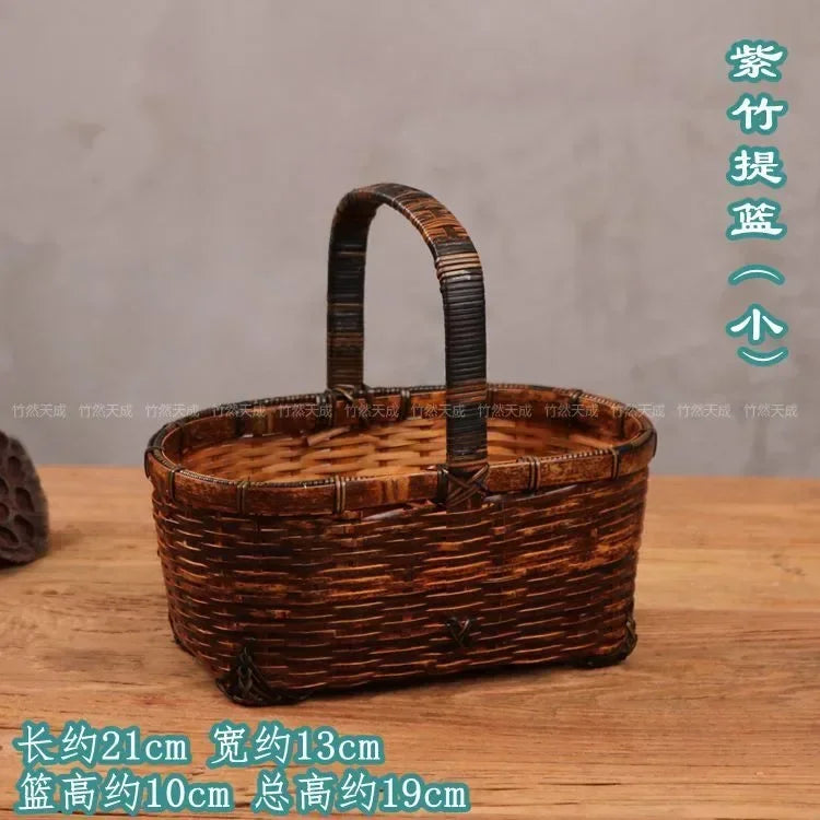 panier rangement tissé bambou marron traditionnel poignée bois rangement pique niqueextérieur thé