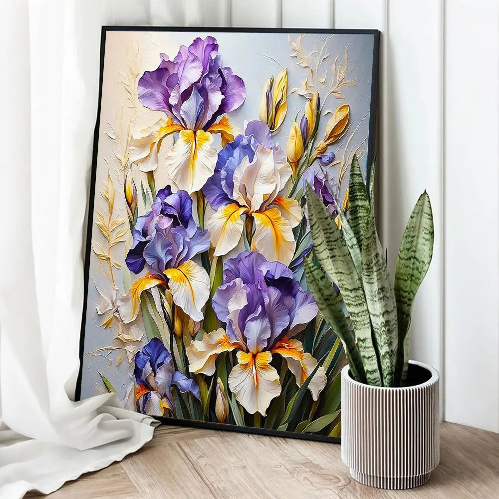 toile peinte fleurs iris diy kit débutants adultes coloriage numérique reliefs stress 50x40cm