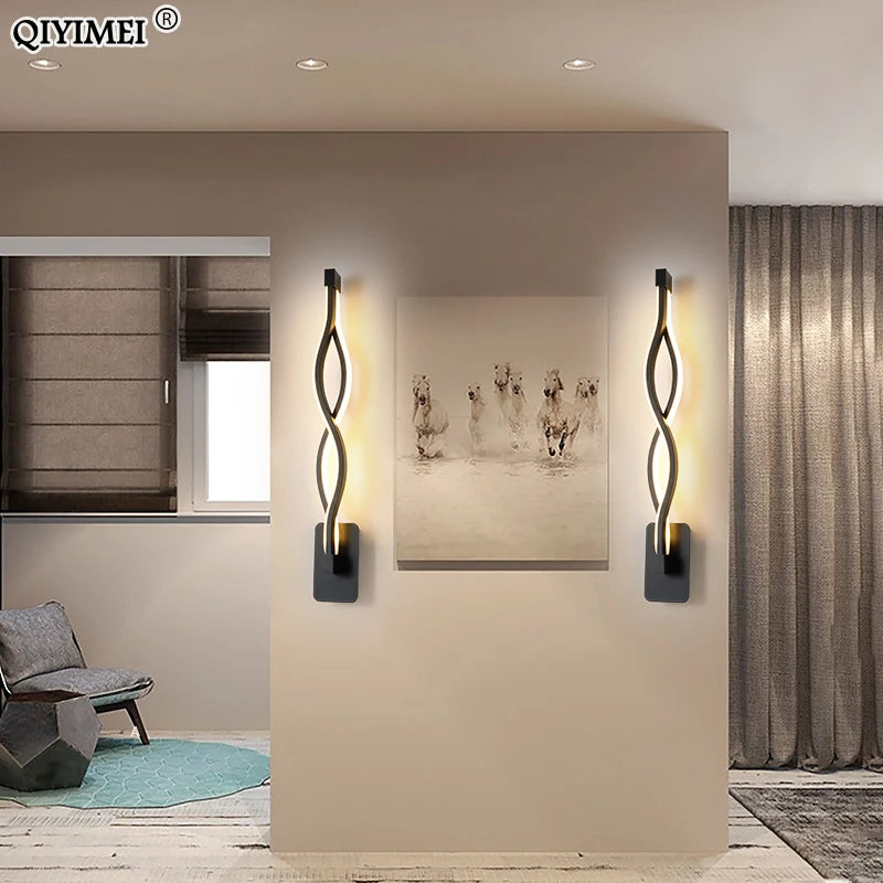 applique murale moderne aluminium noir blanc contemporain spirale fixée mur