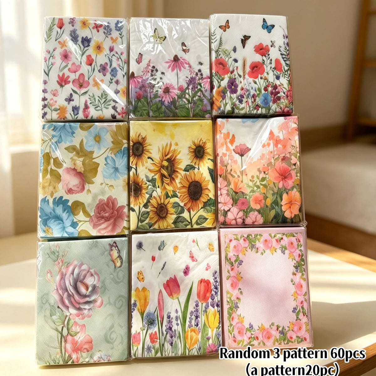 serviettes papier multicolores fleurs papillons illustration mariage anniversaire décoration table thé