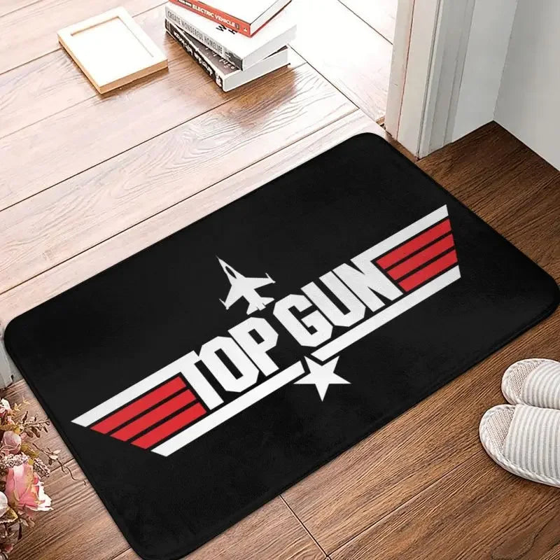 tapis top gun logo avion militaire noir bleu rouge moderne vinyle feutre antidérapant couloir