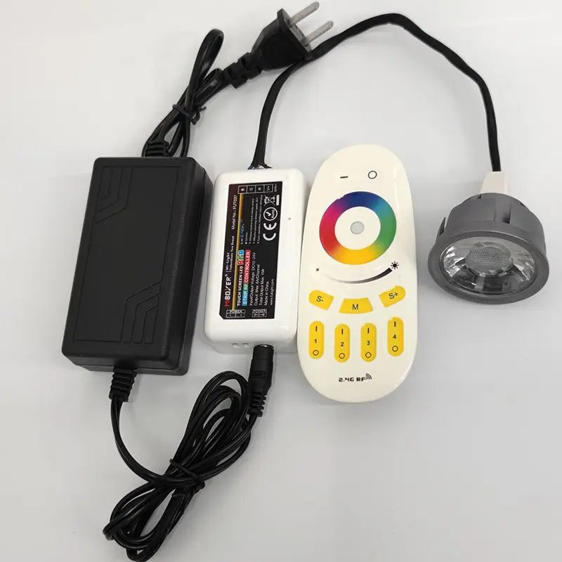 Spot LED gris métallisé 50mm moderne télécommande câble noir 12V 24V RGB