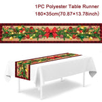 tableau table noël motifs arbres flocons guirlandes rouge blanc vert or traditionnel festive decoration