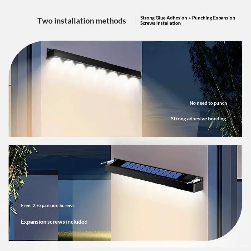 lampe solaire murale led rgb noir moderne adhésif 10 lumièresextérieurintérieur