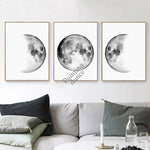 toile d'art minimaliste lune noir blanc chambre salon decoration intérieure classic vertical unique sans