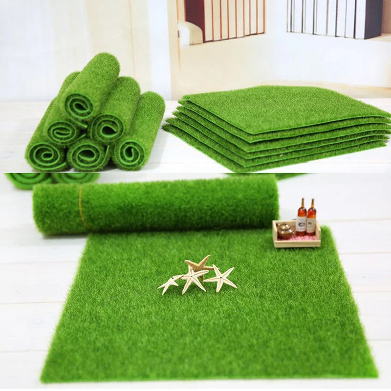tapis herbe artificielle imitation gazon étoiles decoratives clôture bouteilles bol bois decoratifextérieur jouet bricolage