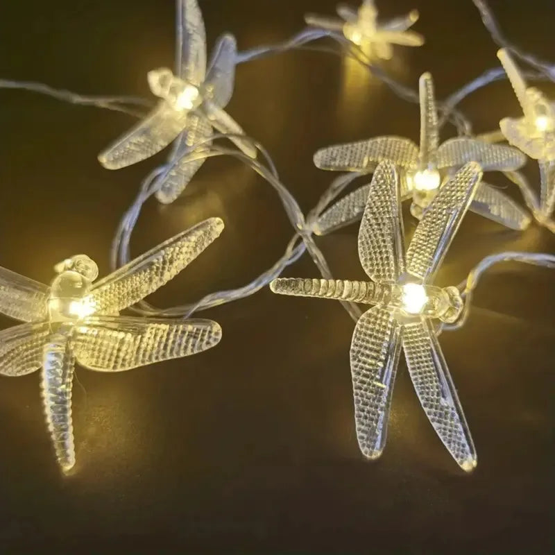 guirlande lumineuse libellules transparentes 10 led batterie maison jardin fêtes anniversaires décoration vacances
