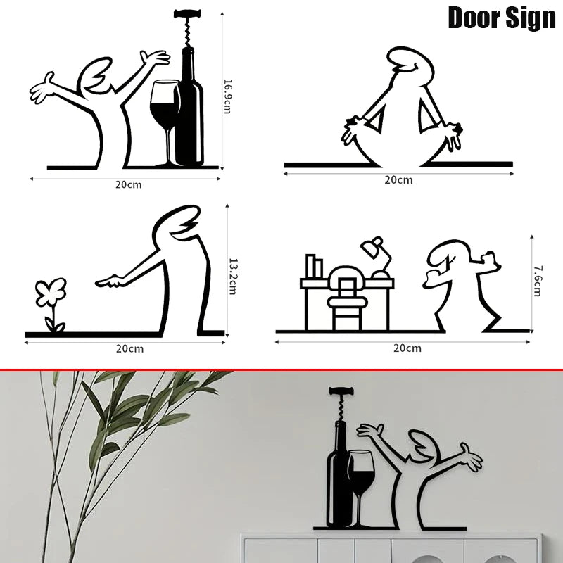 autocollant mural minimaliste personnage vin verre fleur lampe bière noir adhésif chambre simple original