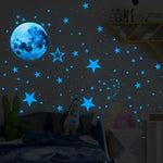 sticker mural lumineux lune étoiles bleu vert rose chambre enfants décoration maison moderne adhésif