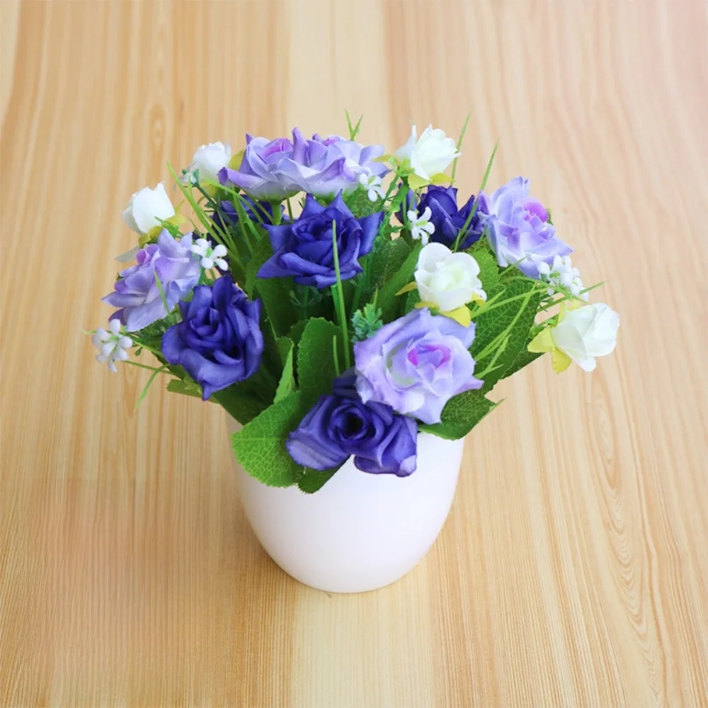 Bouquet artificiel rose blanc bleu jaune violet feuilles vertes décoration intérieure moderne minimaliste