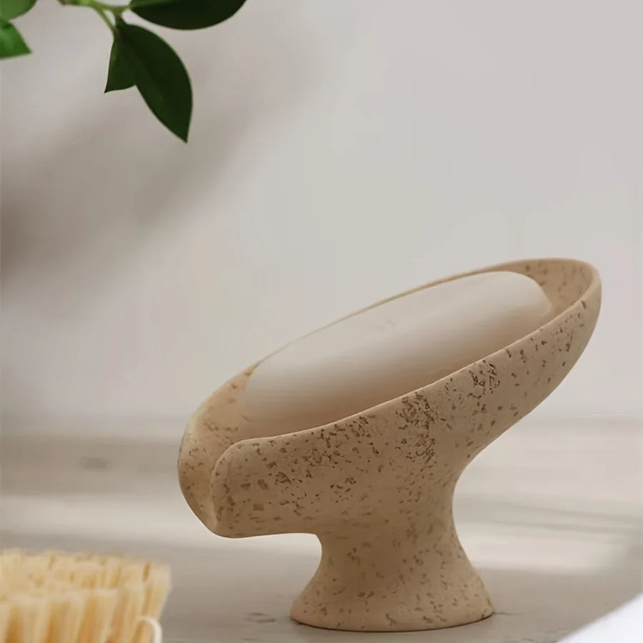 porte savon support feuille céramique texturée minimaliste salle bain ovale blanc beige