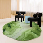 tapis rond laine verte moderne doux texture pelucheuse motif ondulé 100cm 130cm 150cm