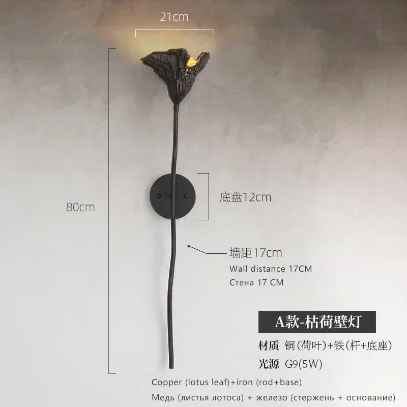 lampe murale moderne led noir doré éclairage chambre salle manger entrée chinois imitation fleur