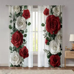 rideau moderne roses rouges blanches feuilles vertes translucides chambre coucher