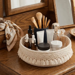 panier tissé boho chic beige noir franges rangement cosmétiques réutilisable multifonction opacité