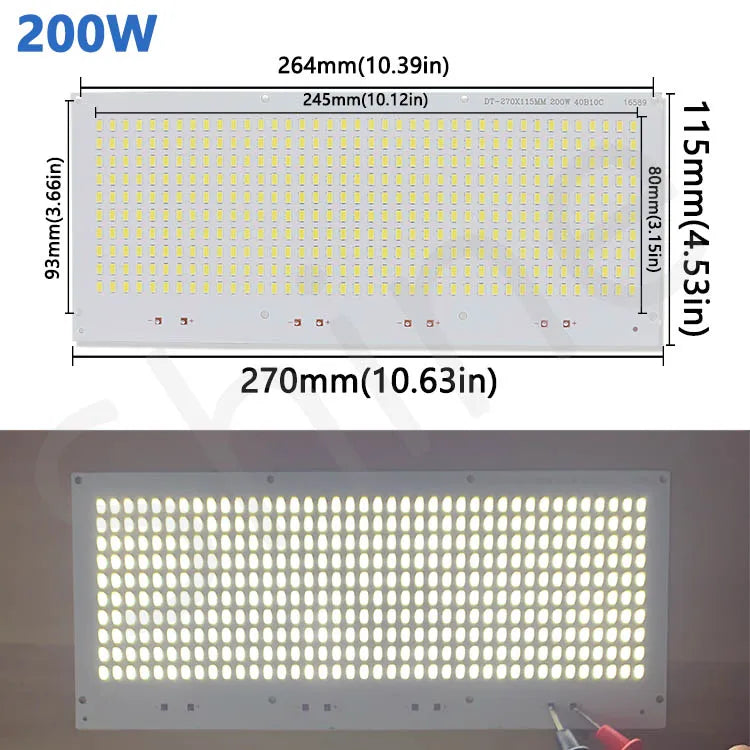 projecteur led 100w 200w 50w lumineux plaque industrielle alu opaque connecteurs rouges
