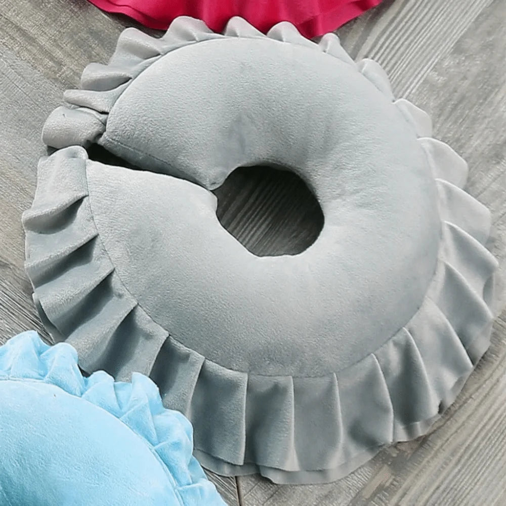 coussin massage velours gris clair confortable support facial relaxation voyage toile coton polyester